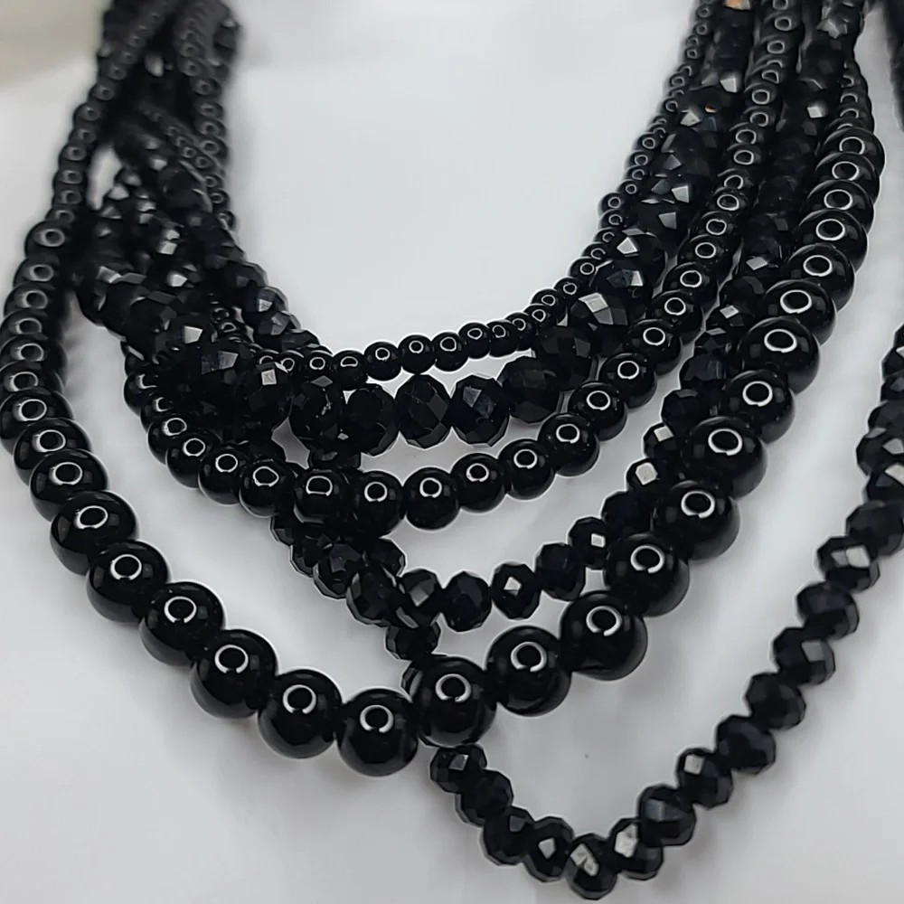 Ann Taylor Loft Elegant Black Beaded Multi Strand Layered Statement Bib Necklace